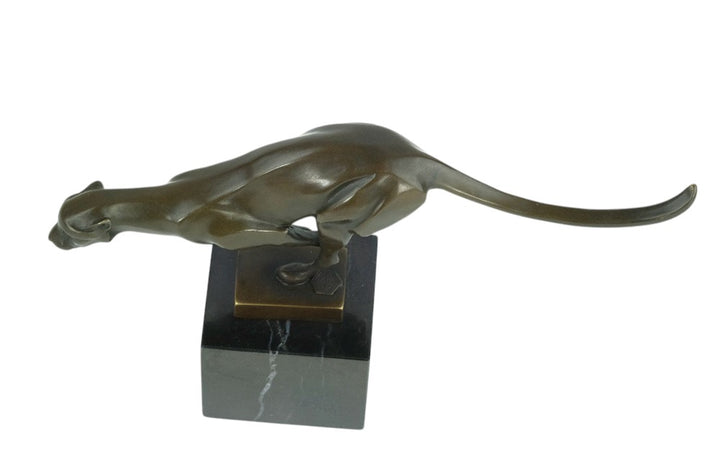 Bronze sculpture of a cheetah running at full speed