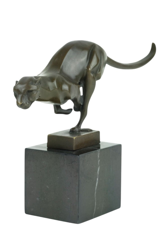 Bronze sculpture of a cheetah running at full speed