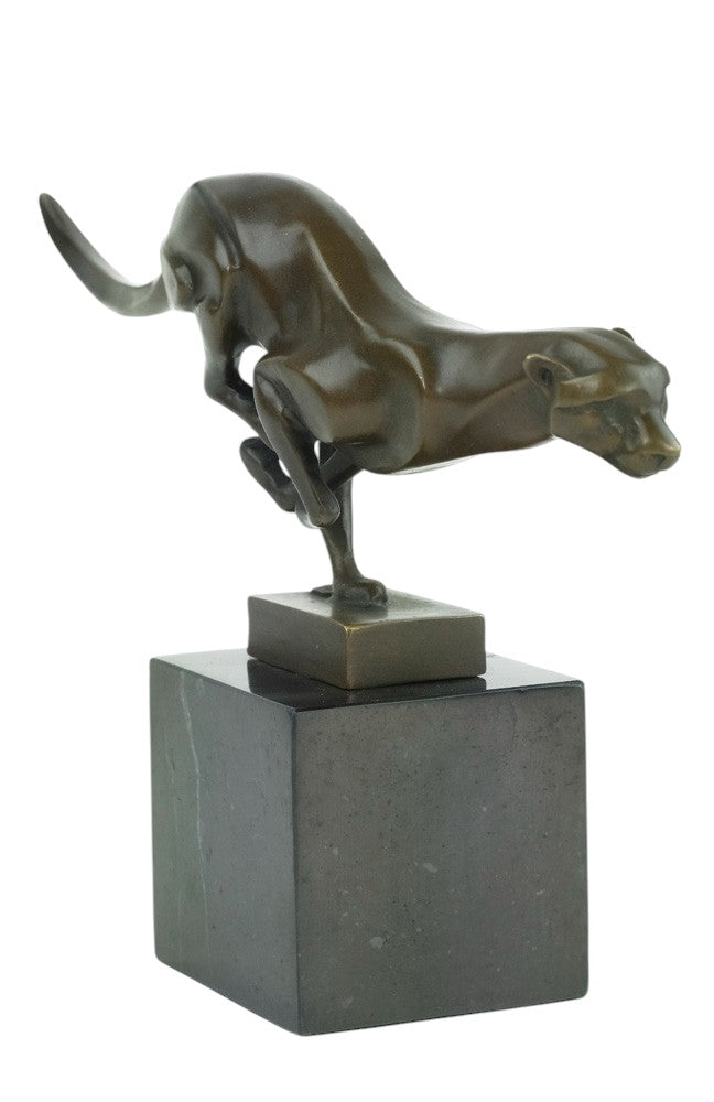 Bronze sculpture of a cheetah running at full speed