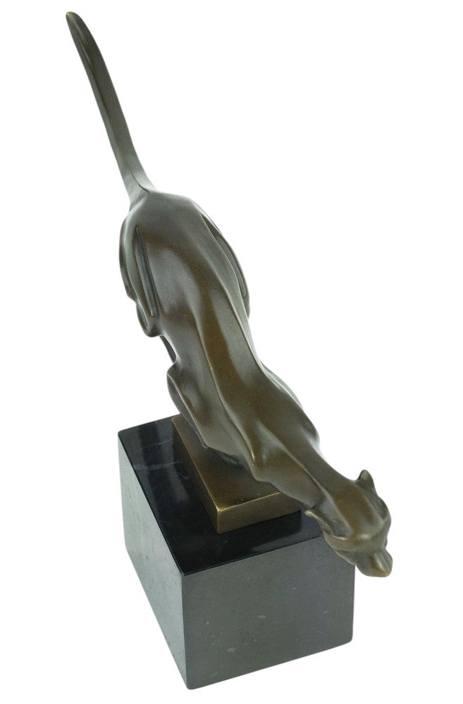 Bronze sculpture of a cheetah running at full speed