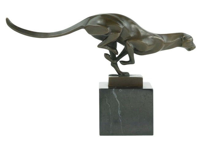 Bronze sculpture of a cheetah running at full speed