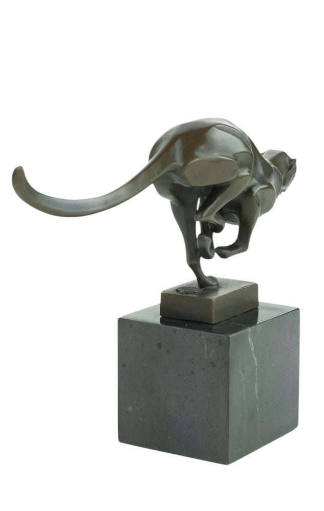 Bronze sculpture of a cheetah running at full speed
