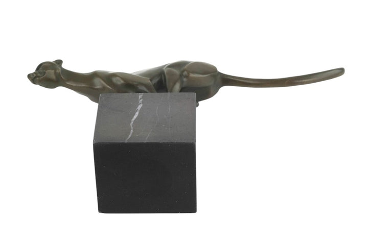 Bronze sculpture of a cheetah running at full speed