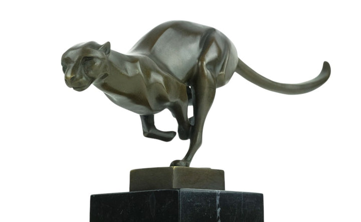 Bronze sculpture of a cheetah running at full speed