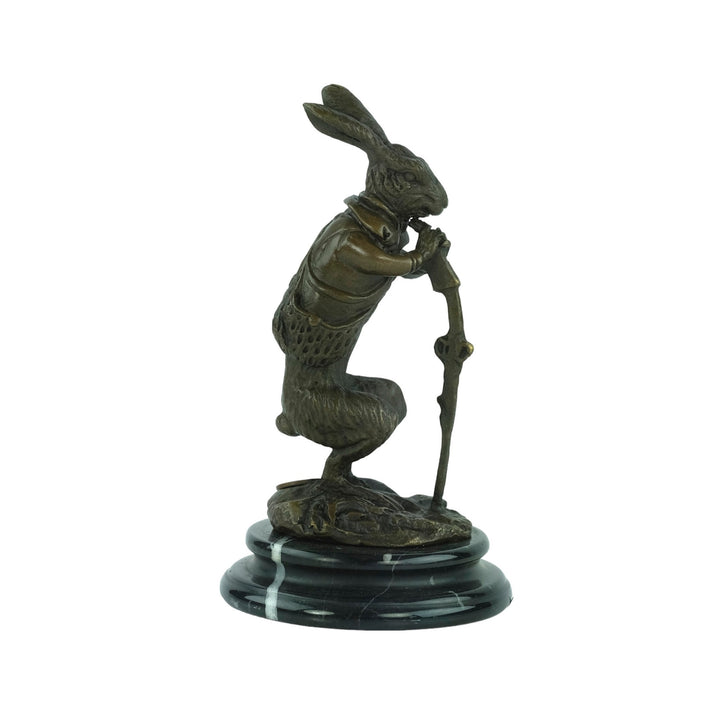 Bronze sculpture of a hare dressed as a hunter