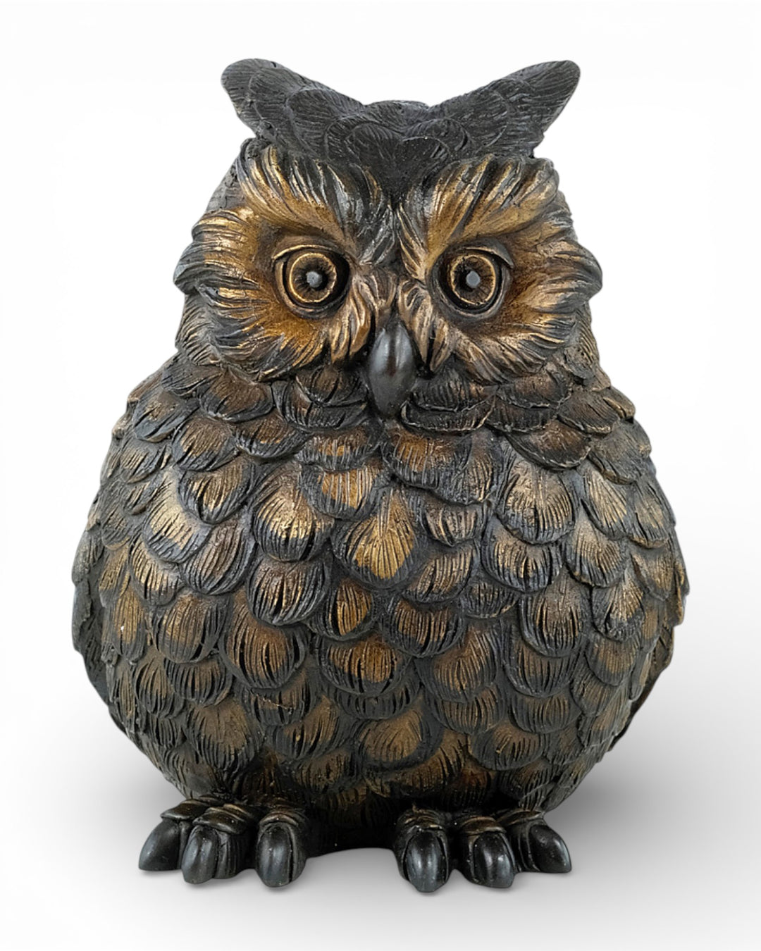 Bronzen sculptuur van een oehoe