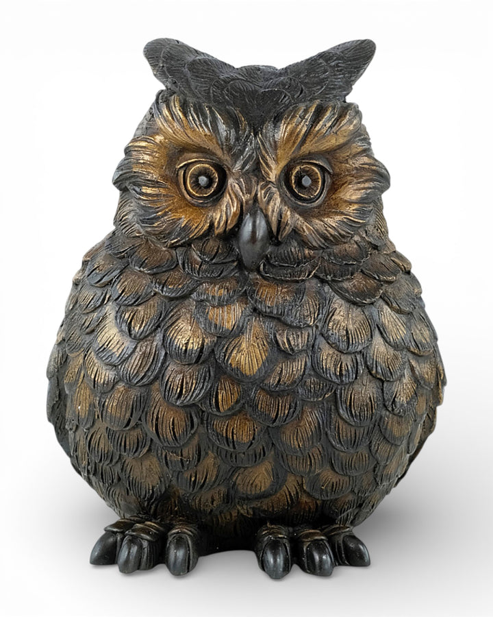 Bronzen sculptuur van een oehoe