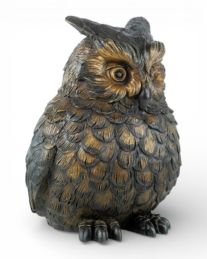 Bronzen sculptuur van een oehoe