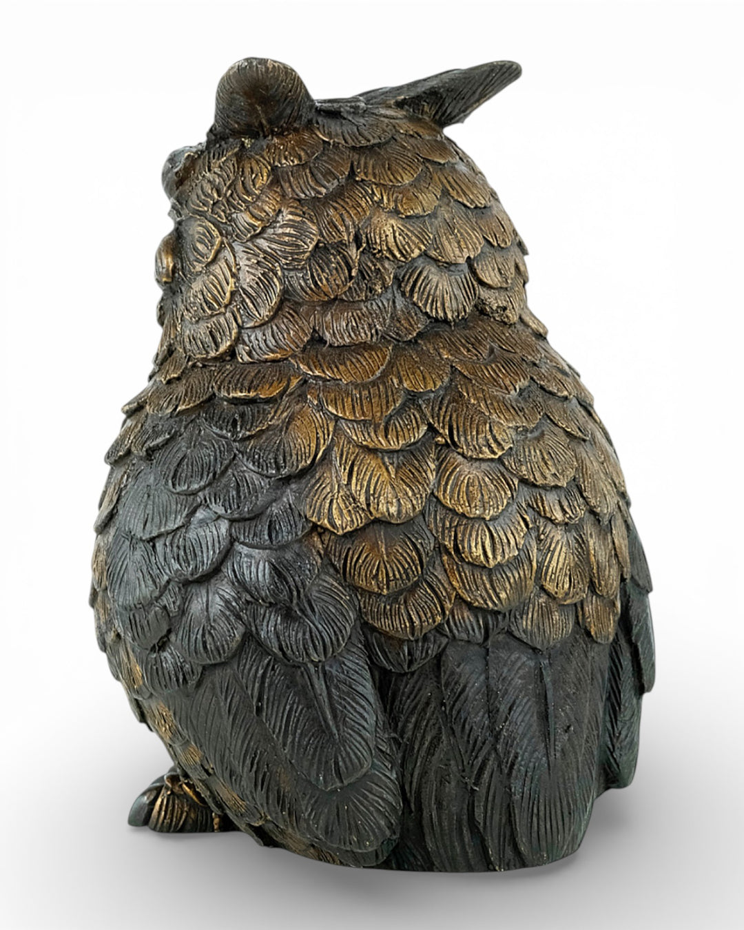 Bronzen sculptuur van een oehoe