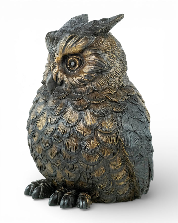 Bronzen sculptuur van een oehoe