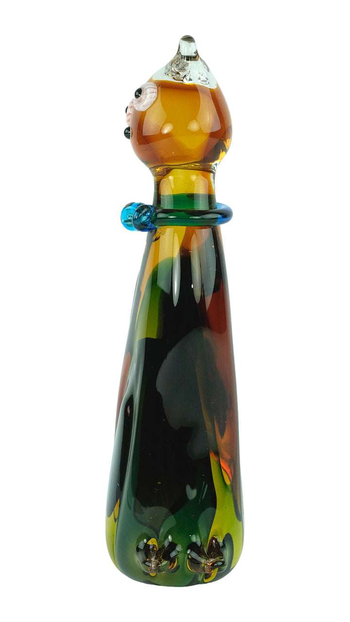 Colourful glass sculpture of a sitting cat