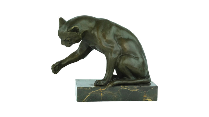Bronze sculpture of a playing cat