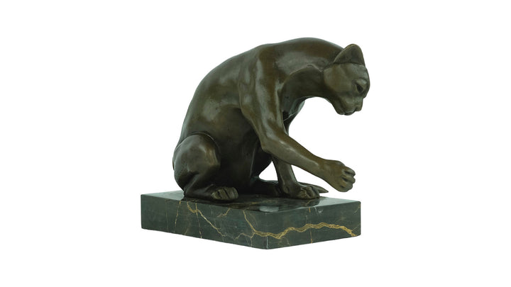 Bronze sculpture of a playing cat