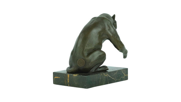 Bronze sculpture of a playing cat
