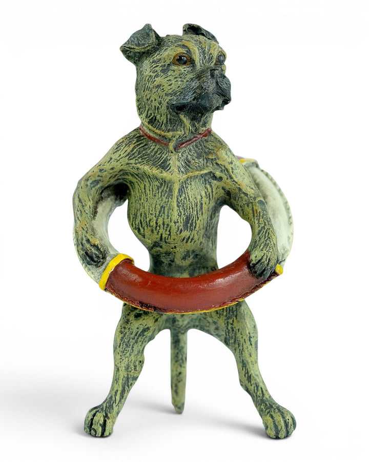 Vienna Bronze Sculpture of a Pug with a Lifebuoy