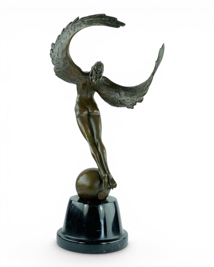 Bronze sculpture of a winged female in rising motion