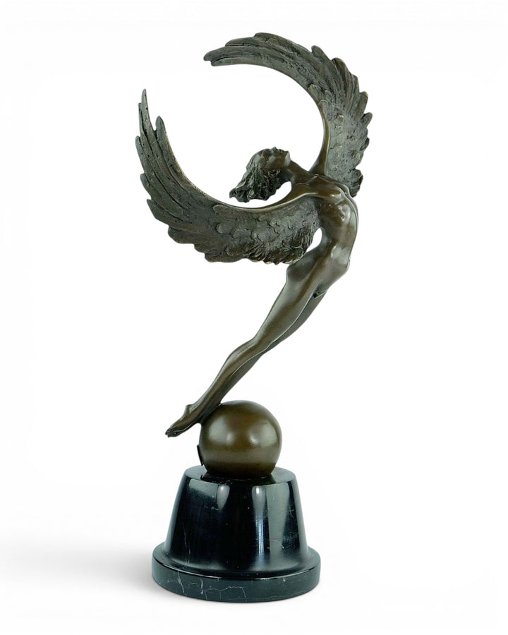 Bronze sculpture of a winged female in rising motion