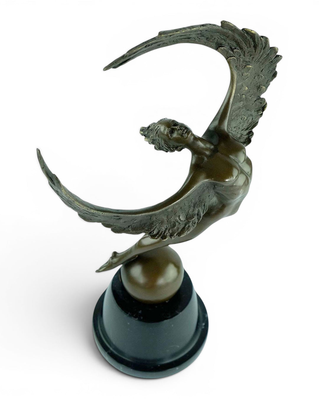 Bronze sculpture of a winged female in rising motion