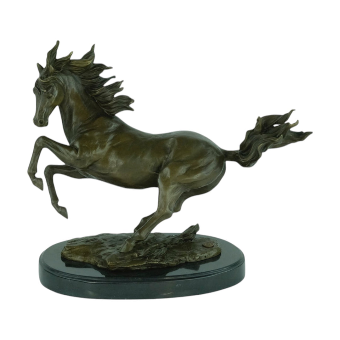 Bronze sculpture of a galloping horse