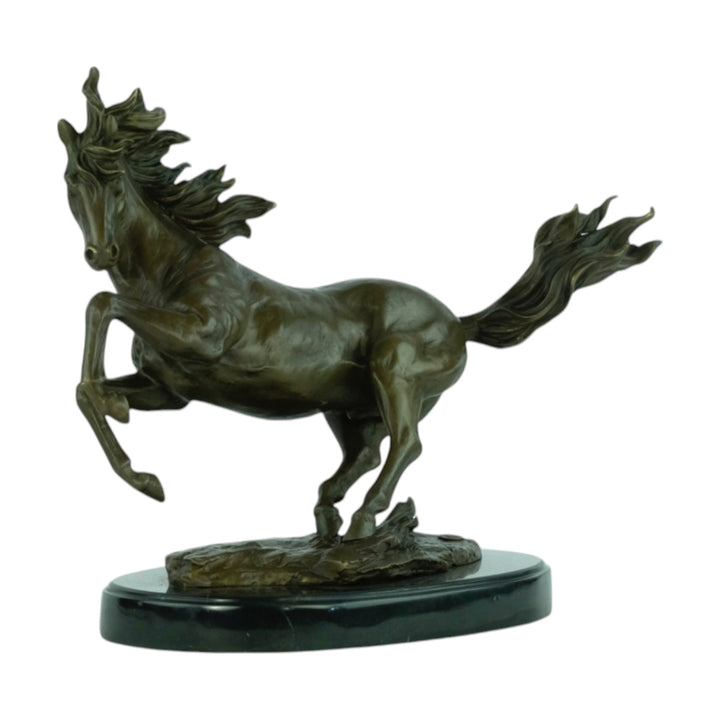 Bronze sculpture of a galloping horse
