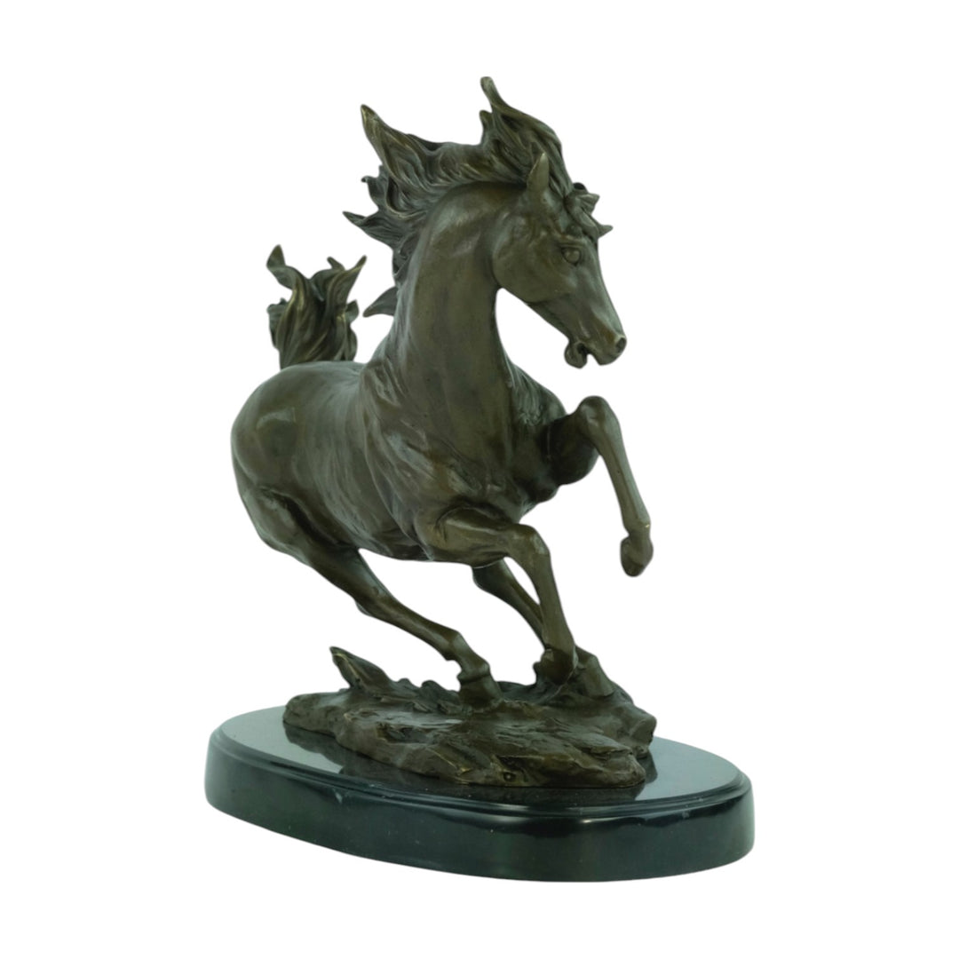 Bronze sculpture of a galloping horse