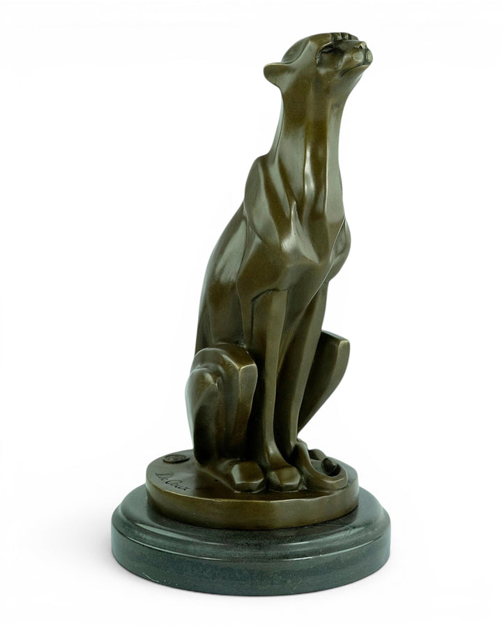 Bronzeskulptur eines sitzenden Geparden im Art Déco-Stil
