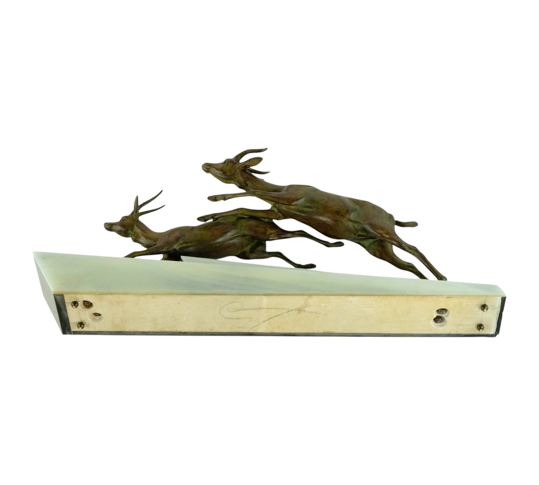Art Deco beeld van twee springende gazellen door Longfils