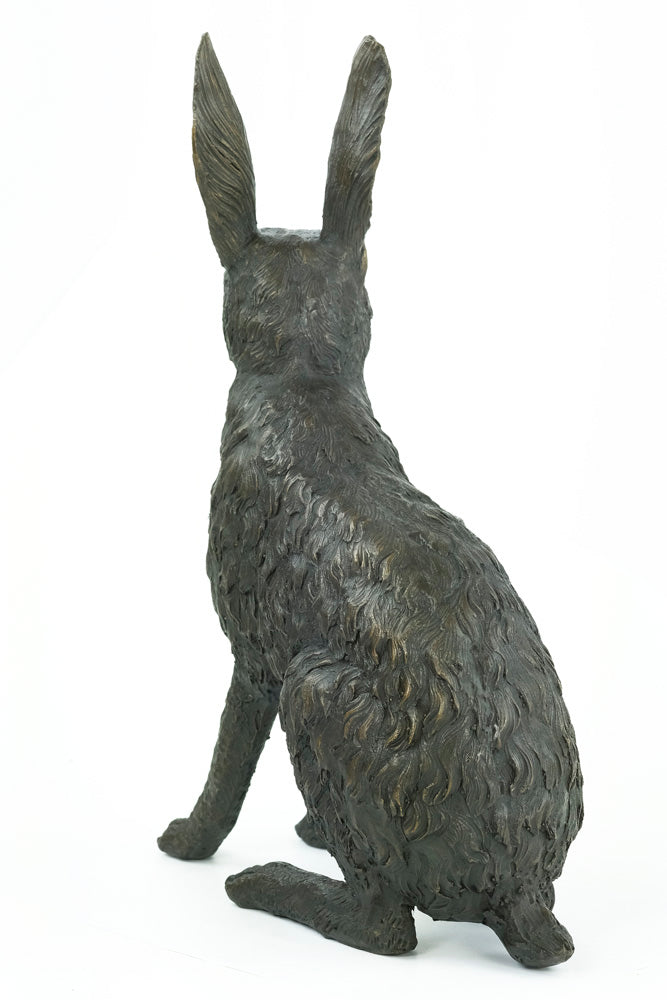 Bronze sculpture of a sitting hare with pricked ears