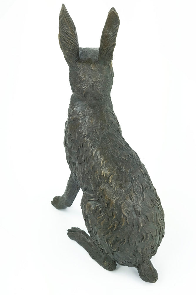 Bronze sculpture of a sitting hare with pricked ears