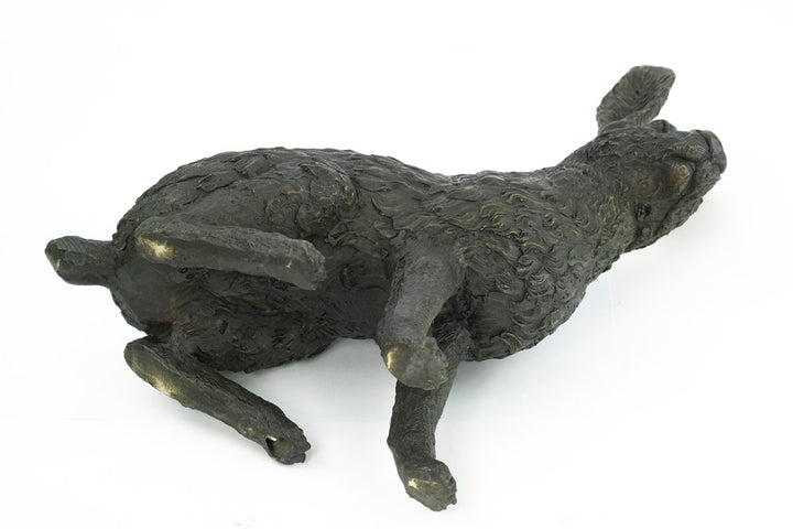 Bronze sculpture of a sitting hare with pricked ears