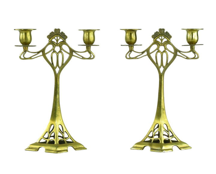 Set of two bronze candle holders in Jugendstil style