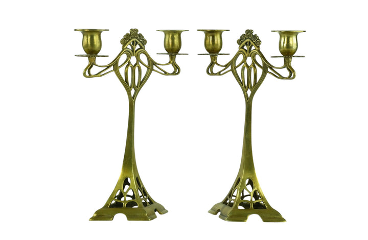 Set of two bronze candle holders in Jugendstil style