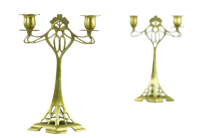 Set of two bronze candle holders in Jugendstil style