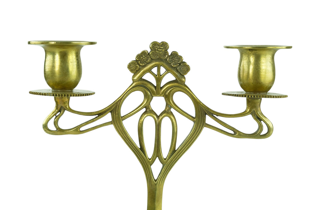 Set of two bronze candle holders in Jugendstil style