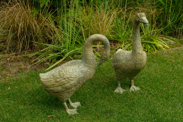 Lifesize bronze geese couple - green patina