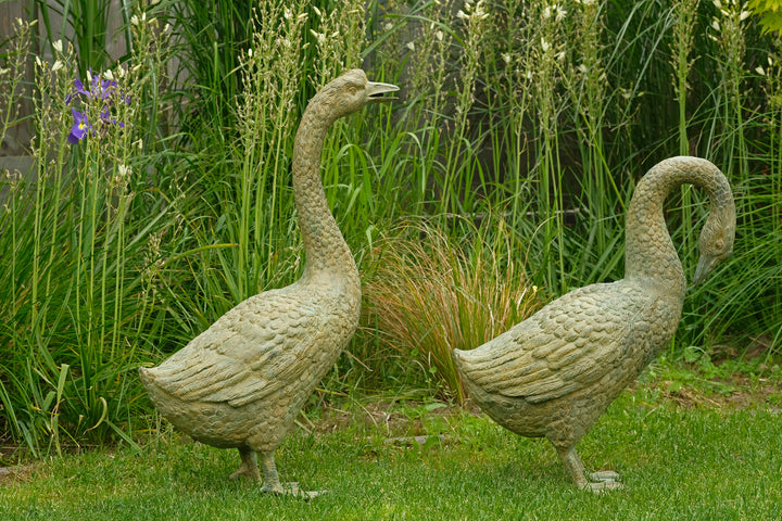 Lifesize bronze geese couple - green patina
