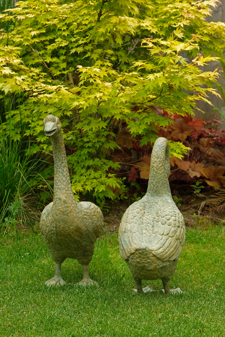 Lifesize bronze geese couple - green patina