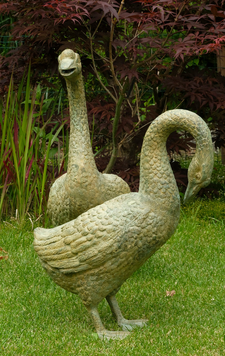 Lifesize bronze geese couple - green patina