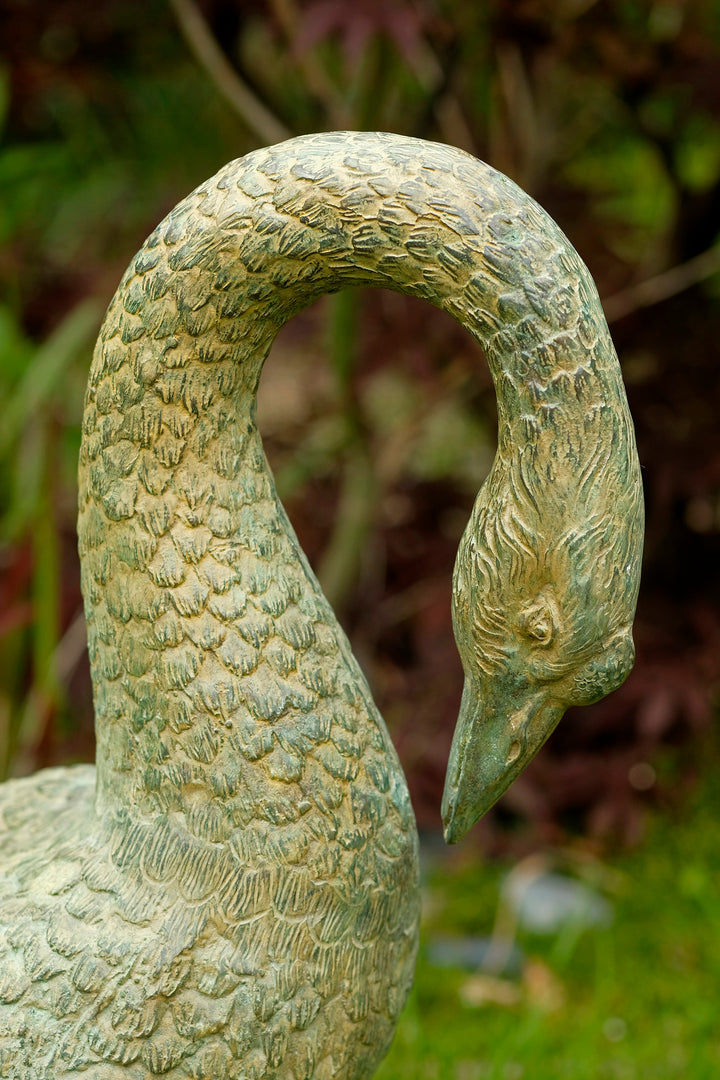 Lifesize bronze geese couple - green patina