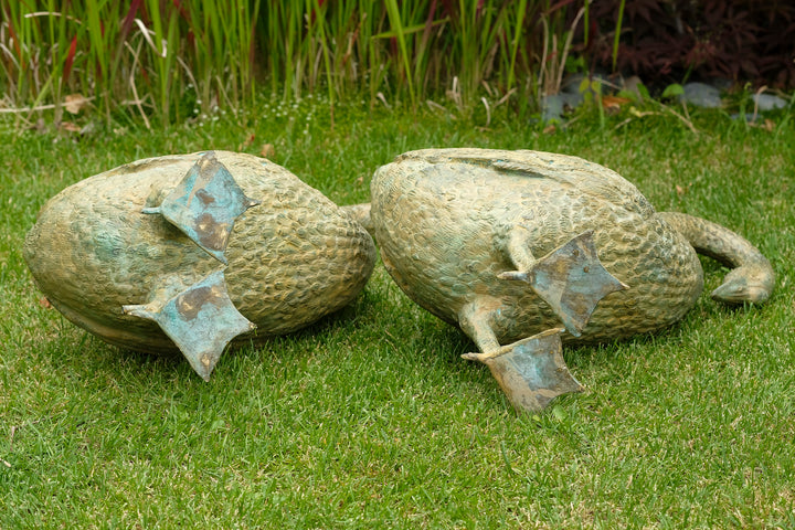 Lifesize bronze geese couple - green patina
