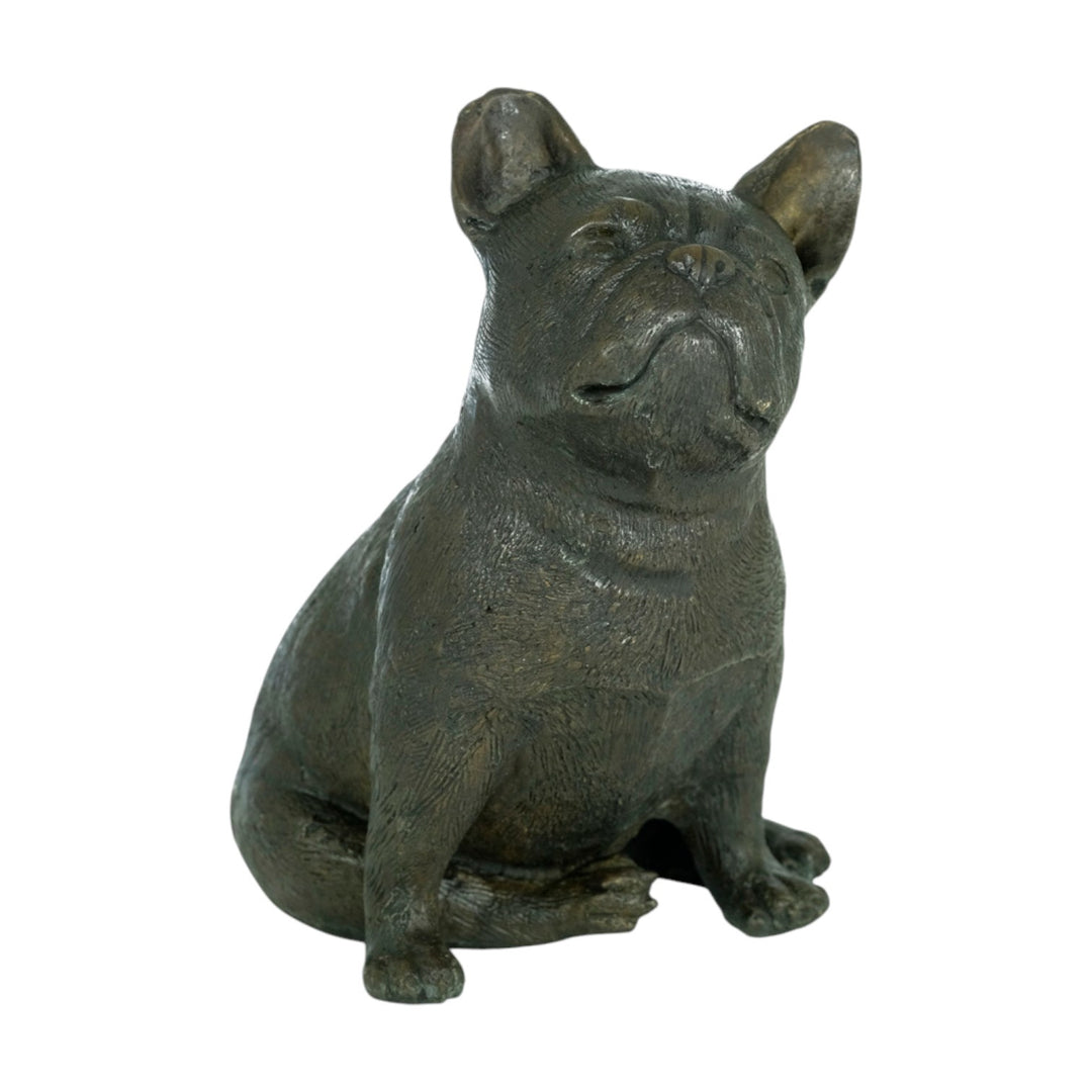 Bronze sculpture of a sitting French Bulldog with a warm brown patina, perfect for dog lovers. Dimensions: 20 x 17 cm.