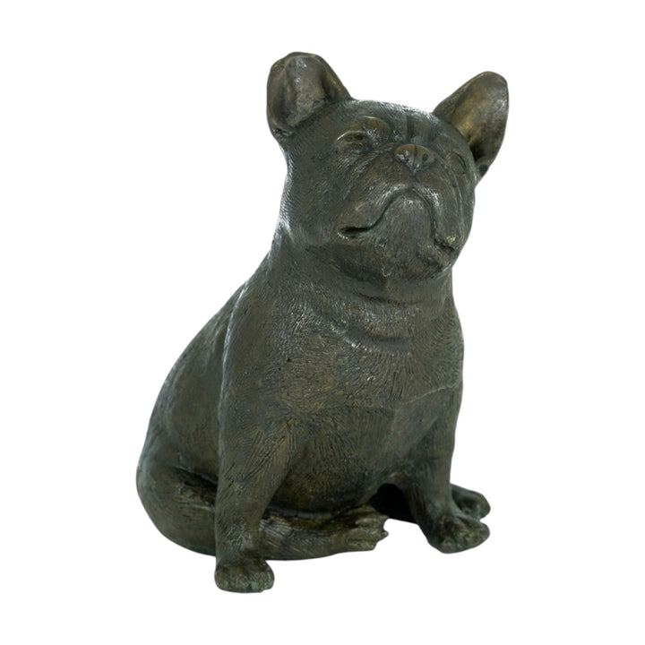 Bronze sculpture of a sitting French Bulldog with a warm brown patina, perfect for dog lovers. Dimensions: 20 x 17 cm.