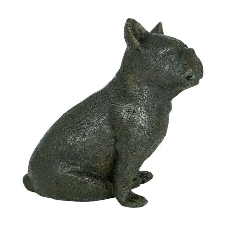 Bronze sculpture of a sitting French bulldog with warm brown patina, 20 x 17 cm, perfect for dog lovers.