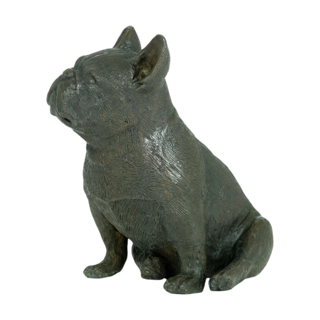Bronze sculpture of a sitting French Bulldog with a warm brown patina; a perfect decorative piece for dog lovers.