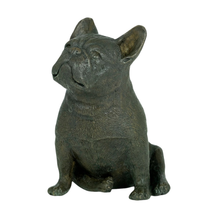 Elegant bronze sculpture of a sitting French Bulldog, featuring a warm brown patina, perfect for dog lovers.