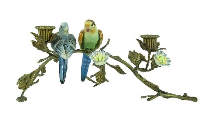 Bronze mounted porcelain candle stand with birds and flowers