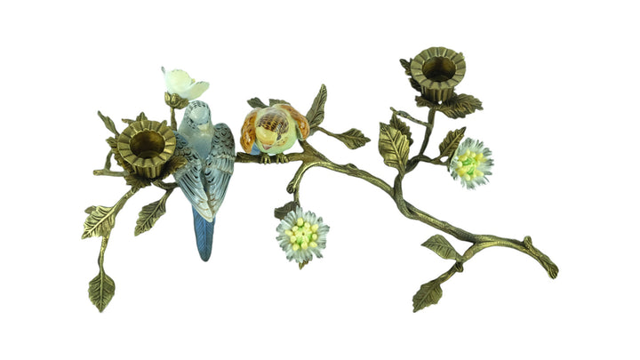 Bronze mounted porcelain candle stand with birds and flowers