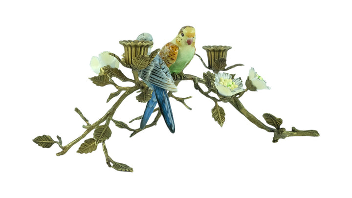 Bronze mounted porcelain candle stand with birds and flowers