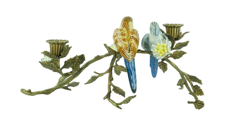 Bronze mounted porcelain candle stand with birds and flowers