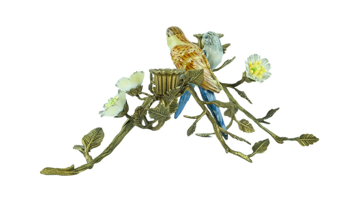 Bronze mounted porcelain candle stand with birds and flowers